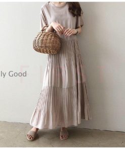 ワンピース レディース 春夏 半袖ワンピース 40代 キレイめ マキシワンピース 無地 プリーズスカート aライン 韓国風 ゆったり オシャレ 上品 着痩せ