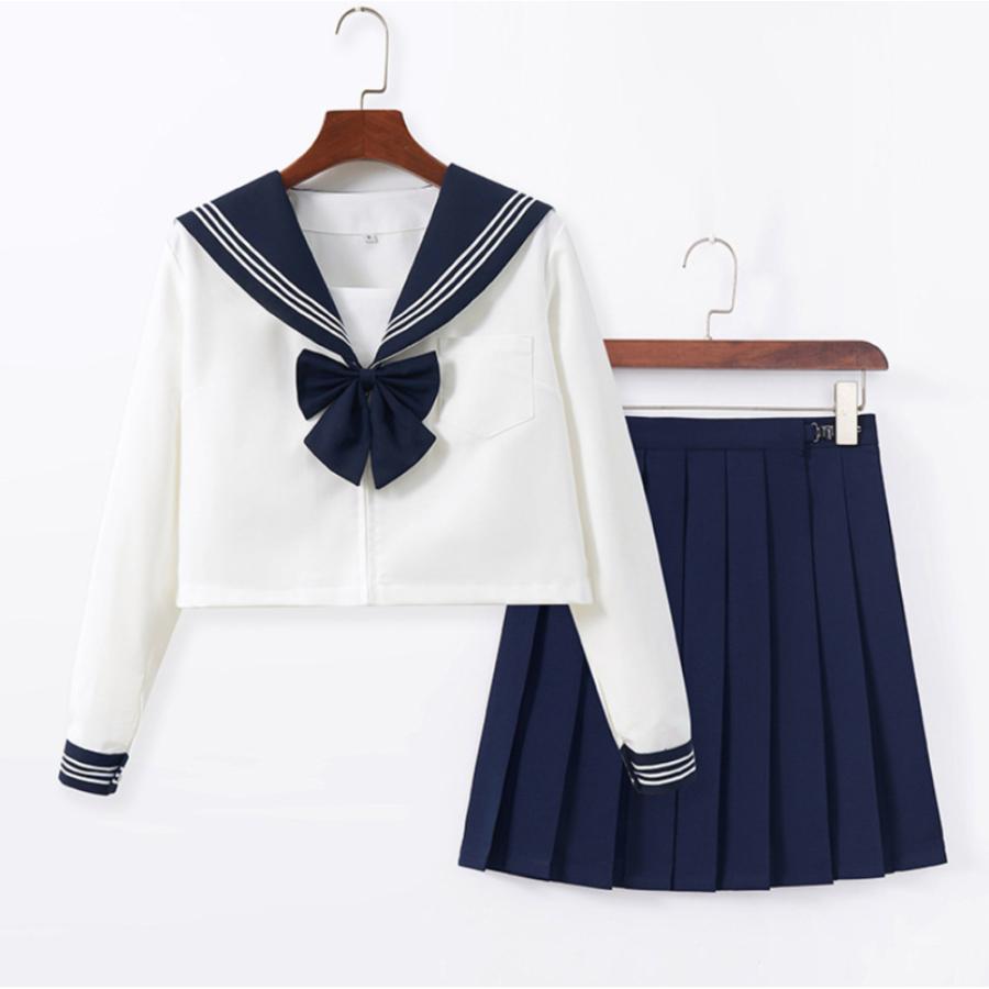 セーラー服 JK制服 3点セット 通販 学生服 上下セット トップス リボン スカート プリーツスカート 制服 ミニスカート 制服セット 衣装 コスプレ スクール - 画像 (2)