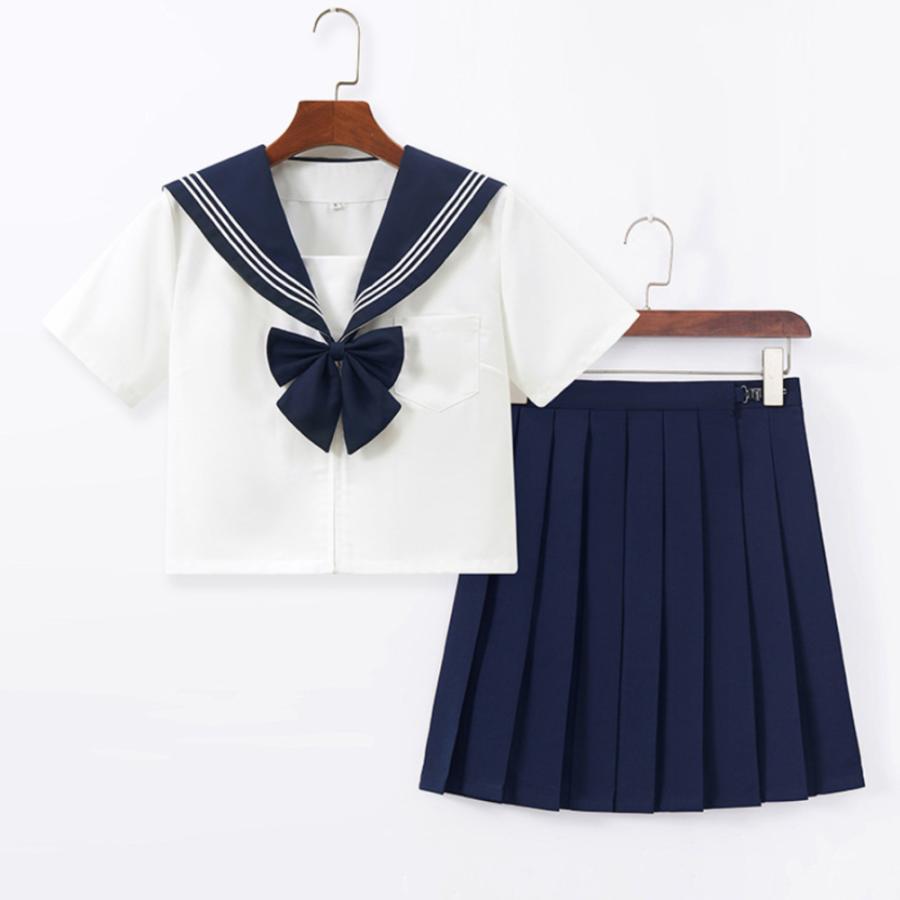 セーラー服 JK制服 3点セット 通販 学生服 上下セット トップス リボン スカート プリーツスカート 制服 ミニスカート 制服セット 衣装 コスプレ スクール - 画像 (3)