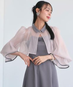 RUIRUE BOUTIQUE レディース パーティードレス 2点セット 結婚式 キャミワンピ シアー 大きいサイズ お呼ばれ オケージョン 二次会 披露宴 フォーマル 長袖 かわいい ストレッチ