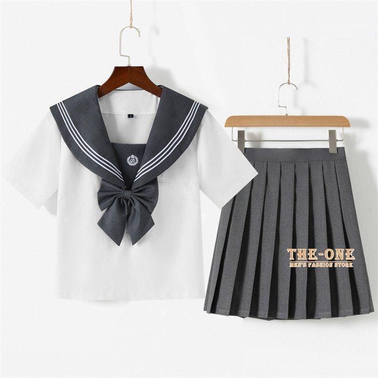 セーラー服 正統派 制服 女子高生 通学 学生 中学 グレー 白 半袖 長袖 セットアップ 単品 ブラウス プリーツスカート - 画像 (3)