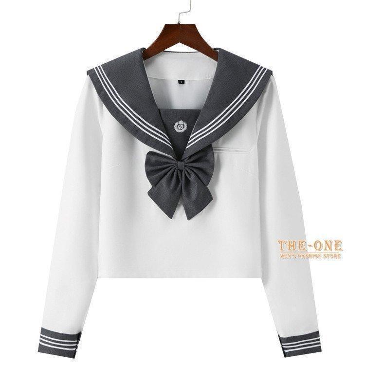 セーラー服 正統派 制服 女子高生 通学 学生 中学 グレー 白 半袖 長袖 セットアップ 単品 ブラウス プリーツスカート - 画像 (6)