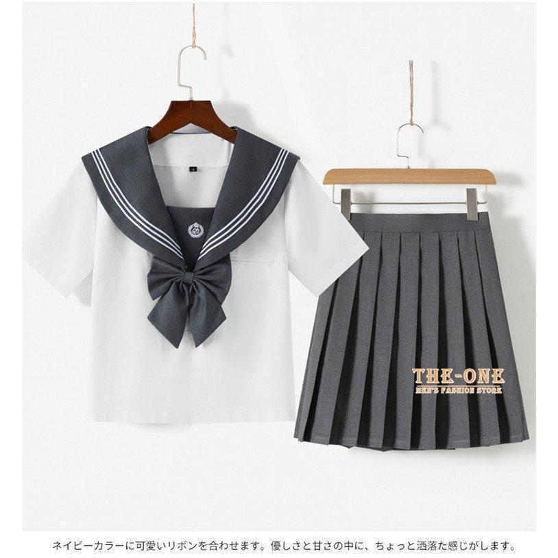 セーラー服 正統派 制服 女子高生 通学 学生 中学 グレー 白 半袖 長袖 セットアップ 単品 ブラウス プリーツスカート - 画像 (9)