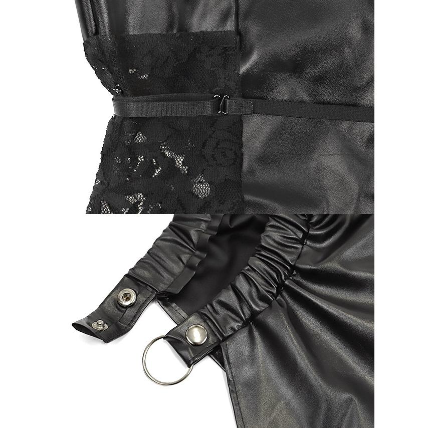 Tika ハロウィン かわいい バニー コスプレ 衣装 バニーガール ブラック レザー ハイレグ 巻きスカート セクシー 5点セット - 画像 (9)