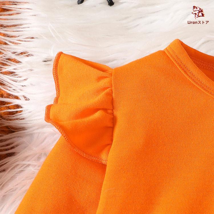 ハロウィン 仮装 衣装 ベビー コスプレ 子供服 2点セット Tシャツ 長袖 かぼちゃ ワンピース 女の子 赤ちゃん オレンジ ブラック キッズ コスチューム クモ 小悪 - 画像 (2)