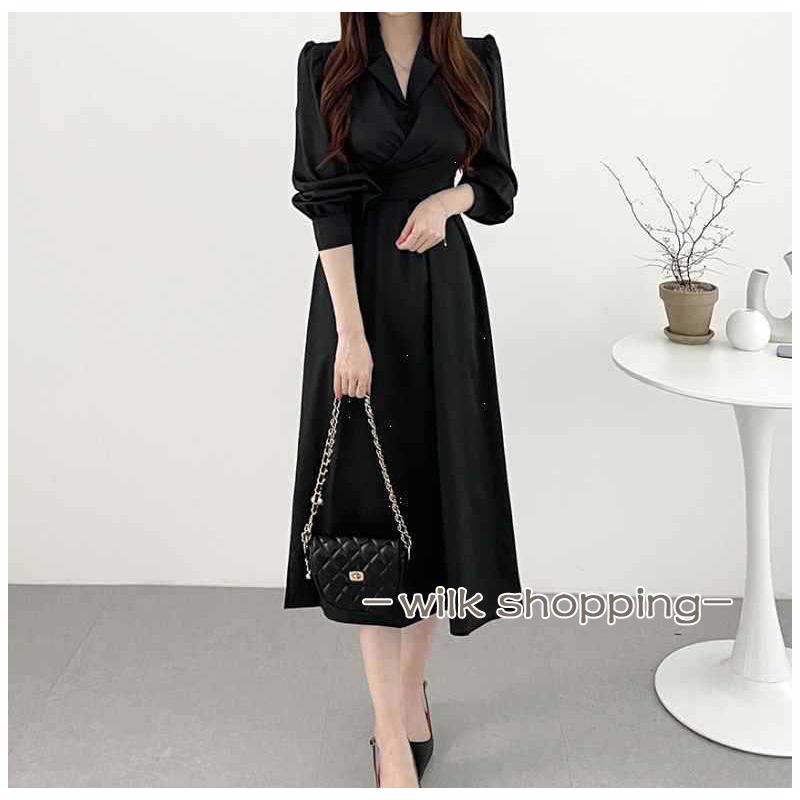 ワンピース レディース ゆったり ロング Aライン 秋 冬 40代 50代 長袖 着痩せ 切り替え レイヤード風 シンプル ナチュラル 無地 - 画像 (2)