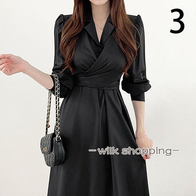 ワンピース レディース ゆったり ロング Aライン 秋 冬 40代 50代 長袖 着痩せ 切り替え レイヤード風 シンプル ナチュラル 無地 - 画像 (4)