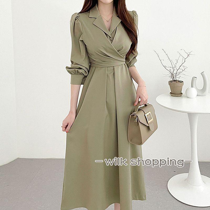 ワンピース レディース ゆったり ロング Aライン 秋 冬 40代 50代 長袖 着痩せ 切り替え レイヤード風 シンプル ナチュラル 無地 - 画像 (5)