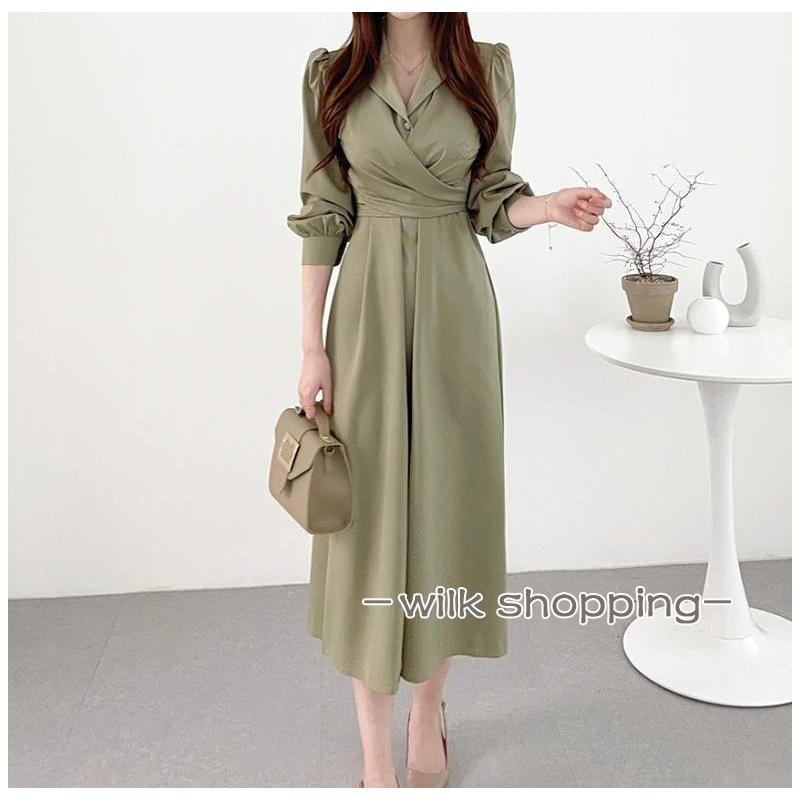 ワンピース レディース ゆったり ロング Aライン 秋 冬 40代 50代 長袖 着痩せ 切り替え レイヤード風 シンプル ナチュラル 無地 - 画像 (7)