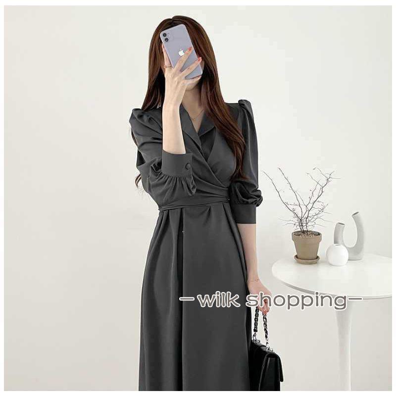 ワンピース レディース ゆったり ロング Aライン 秋 冬 40代 50代 長袖 着痩せ 切り替え レイヤード風 シンプル ナチュラル 無地 - 画像 (8)